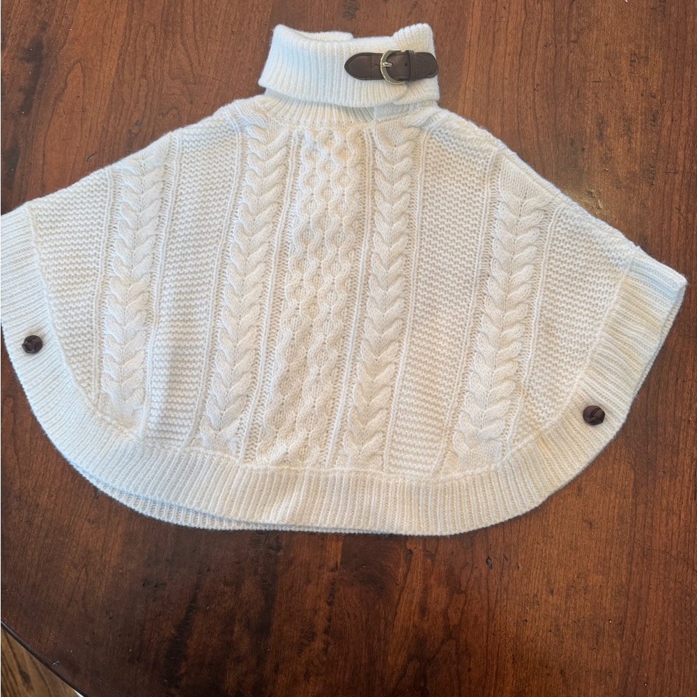 Janie and Jack cream Sweater Poncho with brown leather details